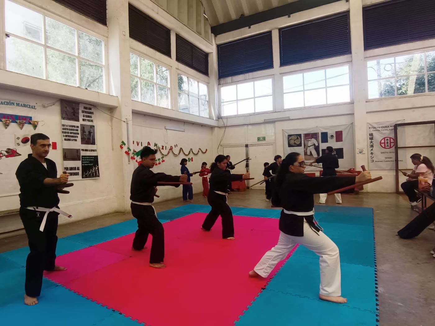 Práctica de Kobudo con tonfa en clase